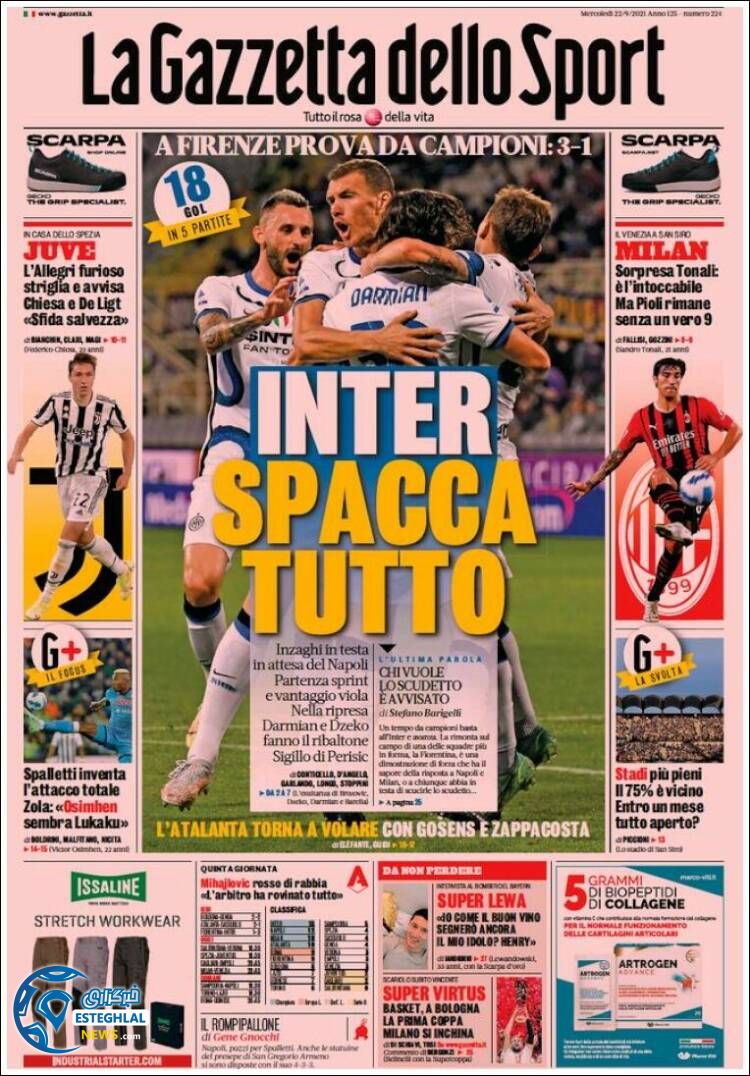 روزنامه ورزشی گاتزتا دلو اسپورت چهارشنبه 31 شهریور 1400