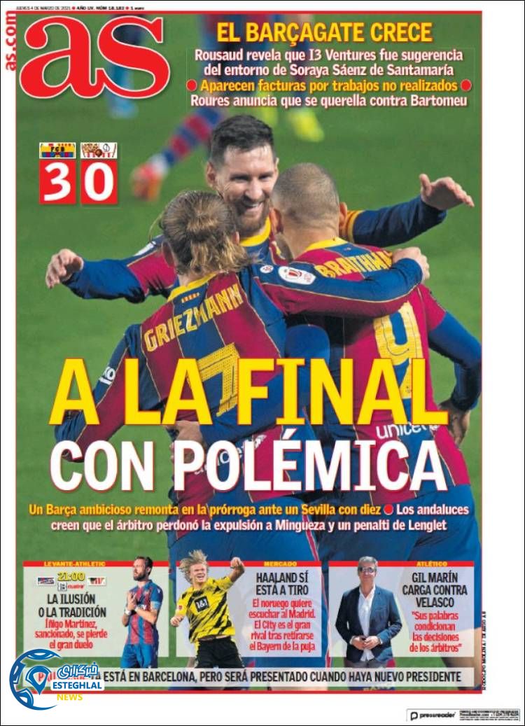 روزنامه ورزشی آاس پنجشنبه 14 اسفند 1399