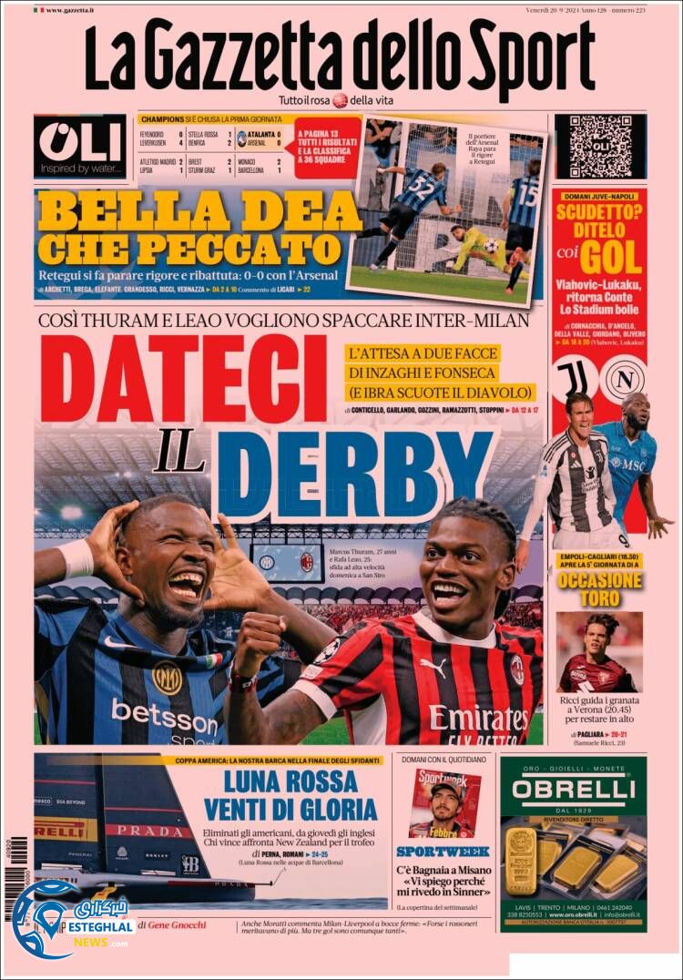 روزنامه  ورزشی گاتزتا دلو اسپورت جمعه 30 شهریور 1403 