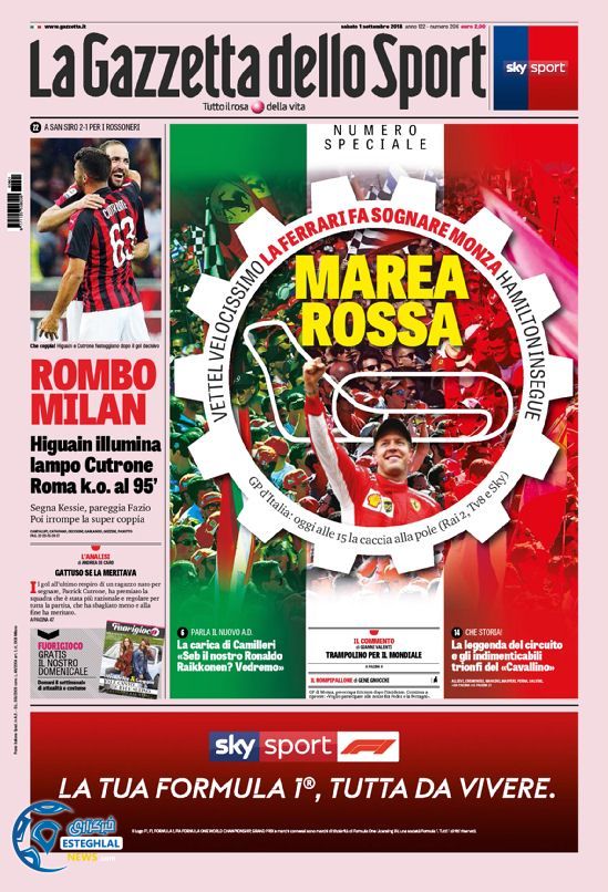 روزنامه ورزشی گاتزتا دلو اسپورت شنبه 10 شهریور 1397