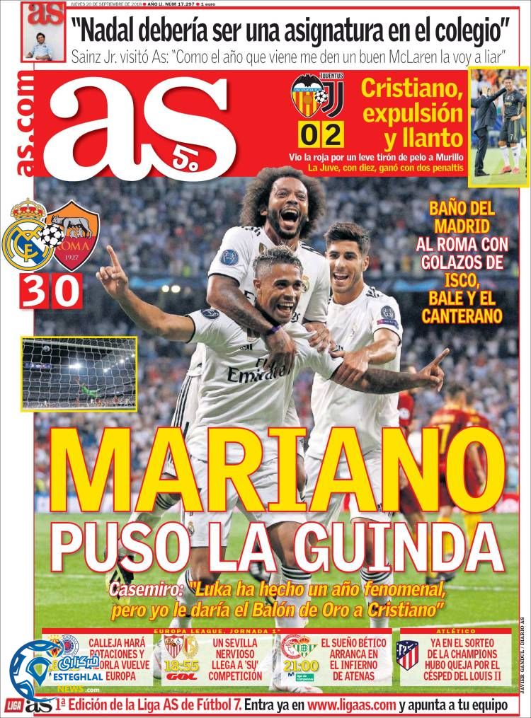 روزنامه ورزشی آ اس پنجشنبه 29 شهریور 1397