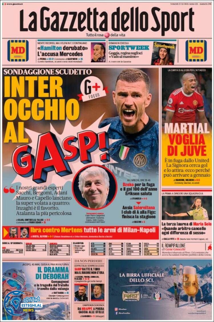 روزنامه ورزشی گاتزتا دلو اسپورت جمعه 26 آذر 1400