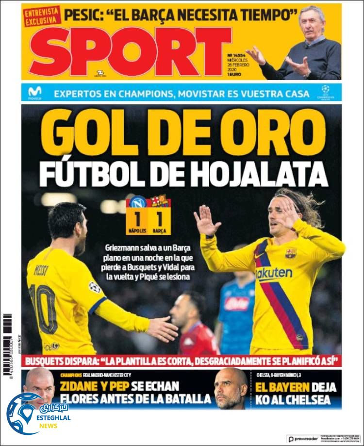 روزنامه ورزشی اسپورت چهارشنبه 7 اسفند 1398