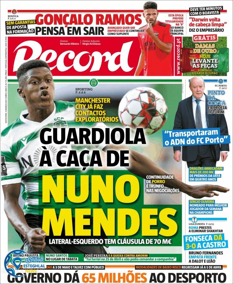 روزنامه ورزشی رکورد جمعه 22 اسفند 1399