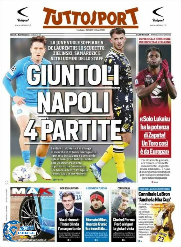 روزنامه ورزشی توتو اسپورت پنجشنبه 16 آذر 1402 