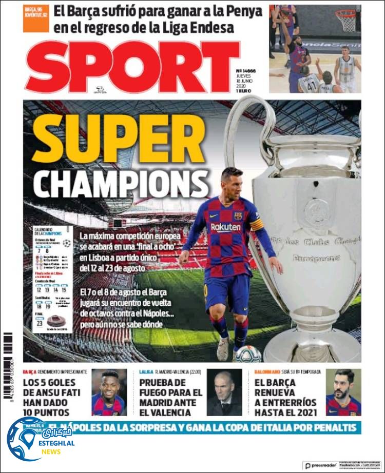 روزنامه ورزشی اسپورت پنجشنبه 29 خرداد 1399