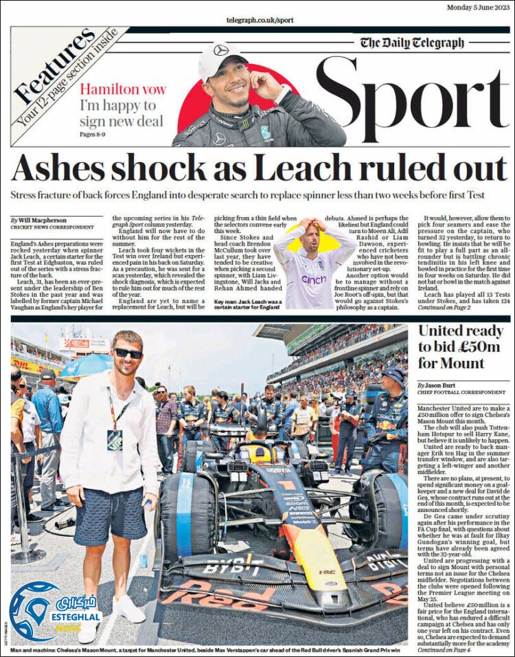 روزنامه ورزشی تلگراف اسپورت دوشنبه 15 خرداد 1402 