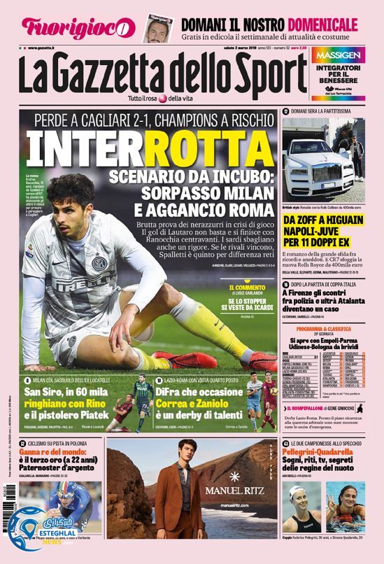 روزنامه گاتزتا دلو اسپورت شنبه 11 اسفند 1397 