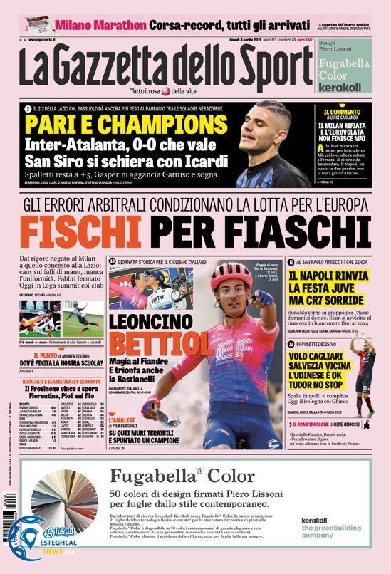 روزنامه ورزشی گاتزتا دلو اسپورت دوشنبه 19 فروردین 1398