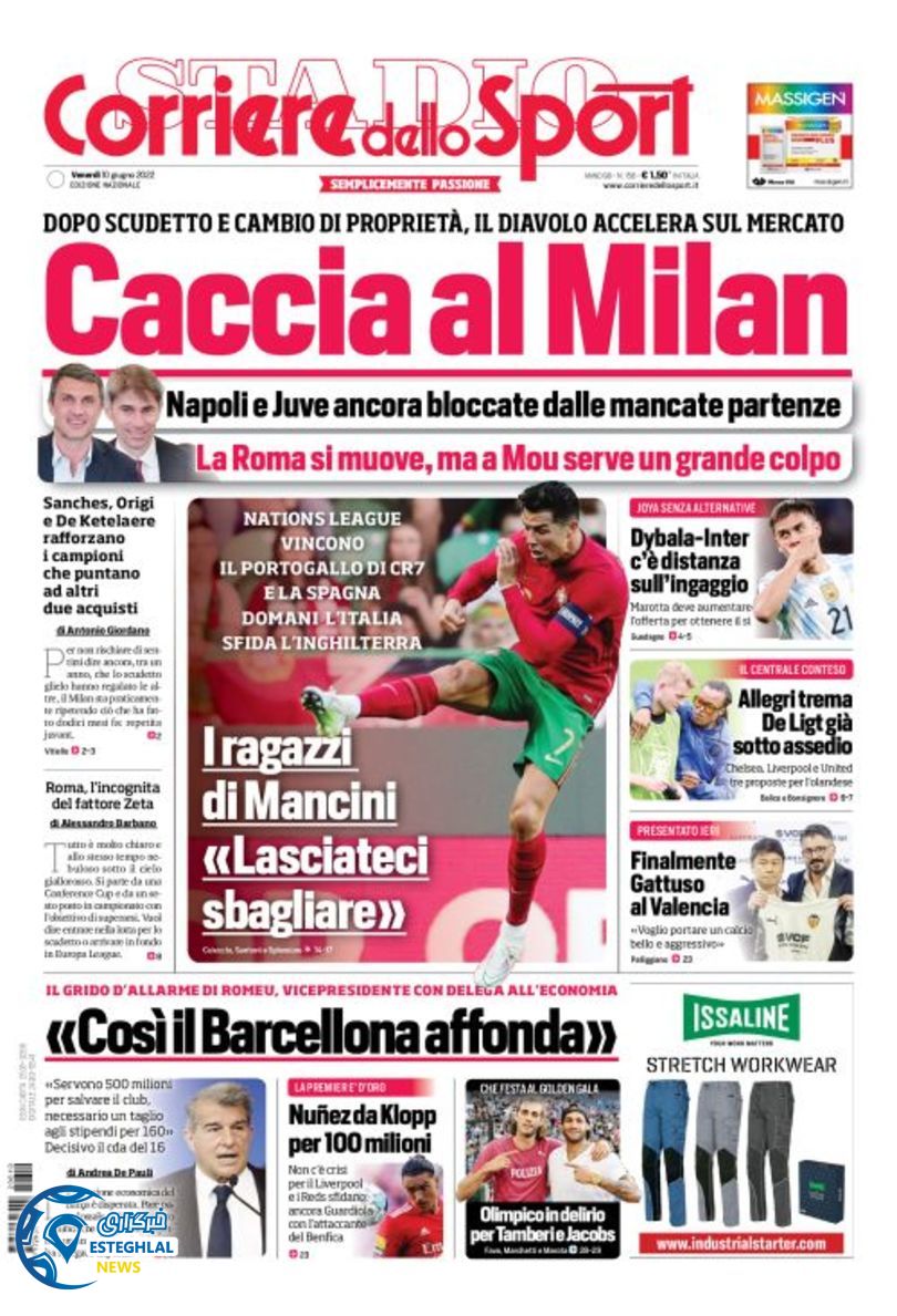 روزنامه ورزشی کوریره دلو اسپورت جمعه 20 خرداد 1401