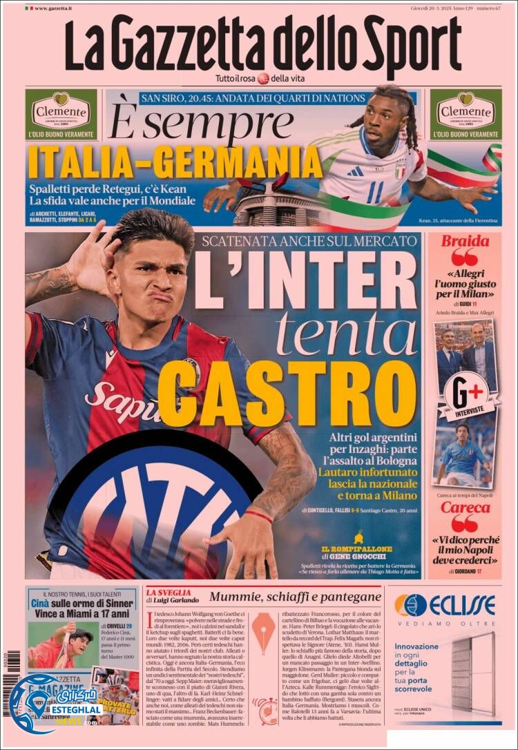 روزنامه  ورزشی گاتزتا دلو اسپورت پنجشنبه 30 اسفند 1403