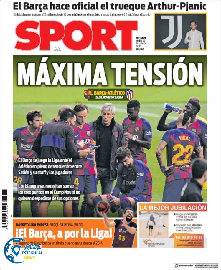 روزنامه ورزشی اسپورت سه شنبه 10 تیر 1399