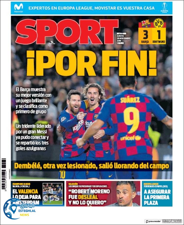 روزنامه ورزشی اسپورت پنجشنبه 7 آذر 1398