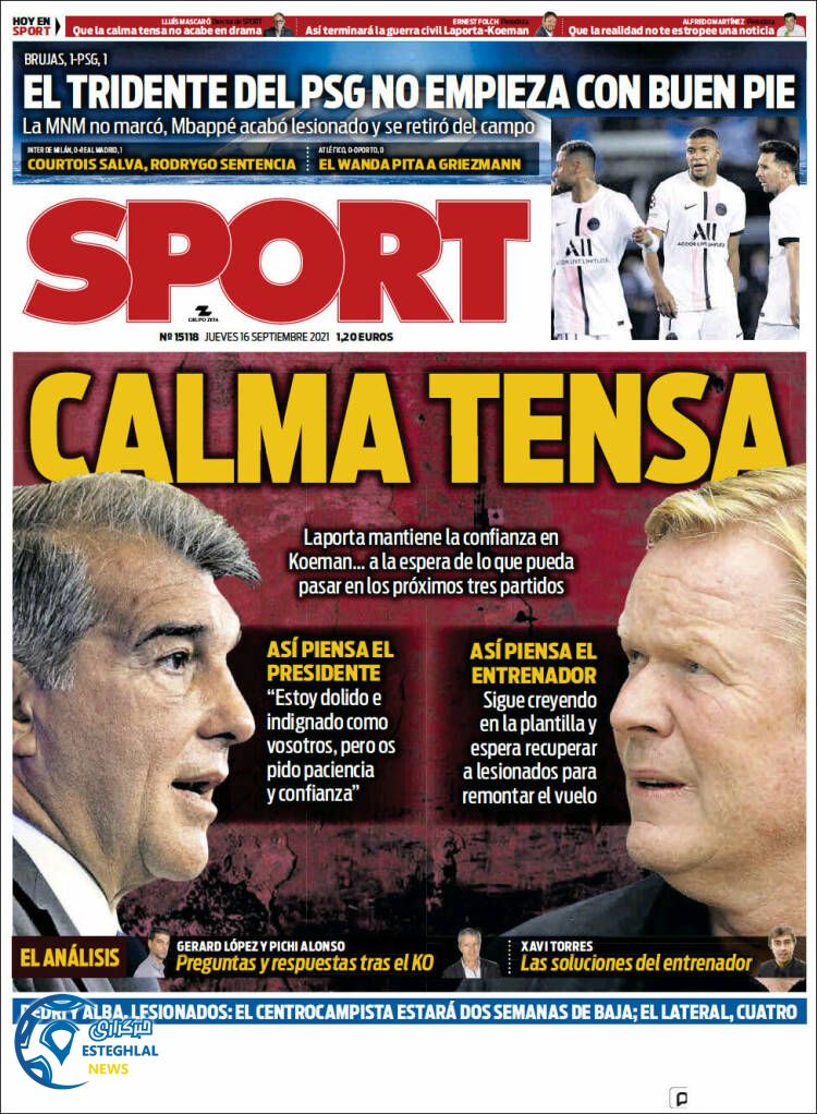 روزنامه ورزشی اسپورت پنجشنبه 25 شهریور 1400