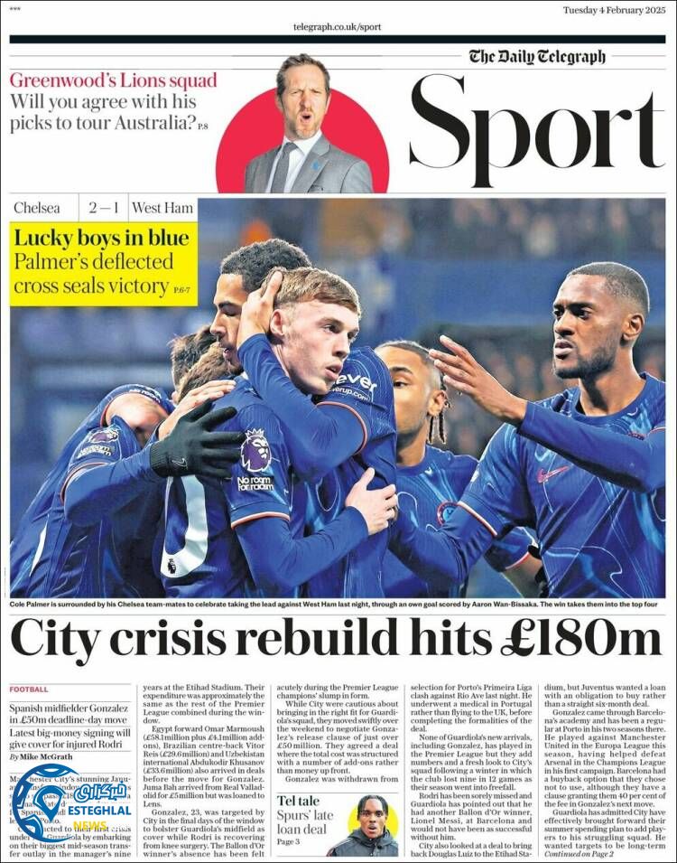 روزنامه  ورزشی تلگراف اسپورت سه شنبه 16 بهمن 1403 