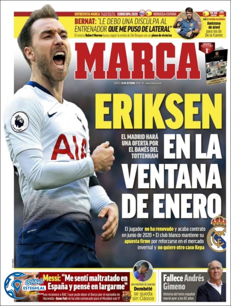 روزنامه ورزشی مارکا پنجشنبه 18 مهر 1398