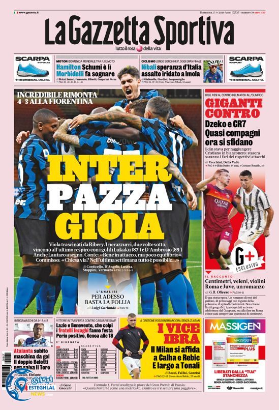 روزنامه ورزشی گاتزتا دلو اسپورت یکشنبه 6 مهر 1399