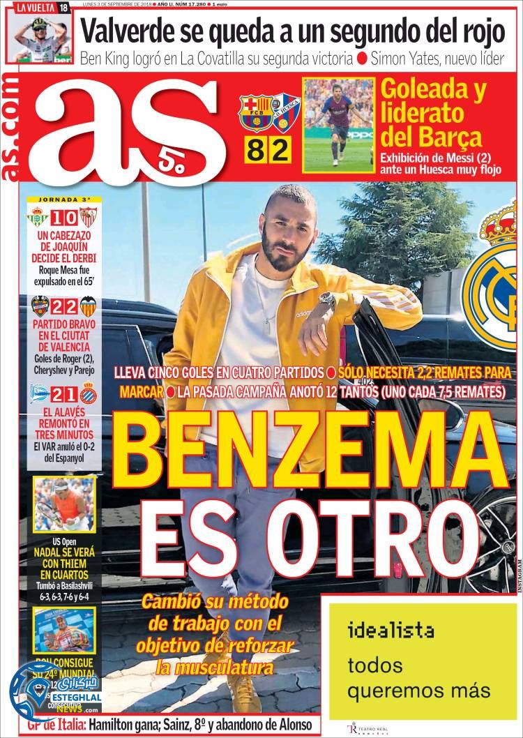 روزنامه ورزشی آ اس دوشنبه 12 شهریور 1397