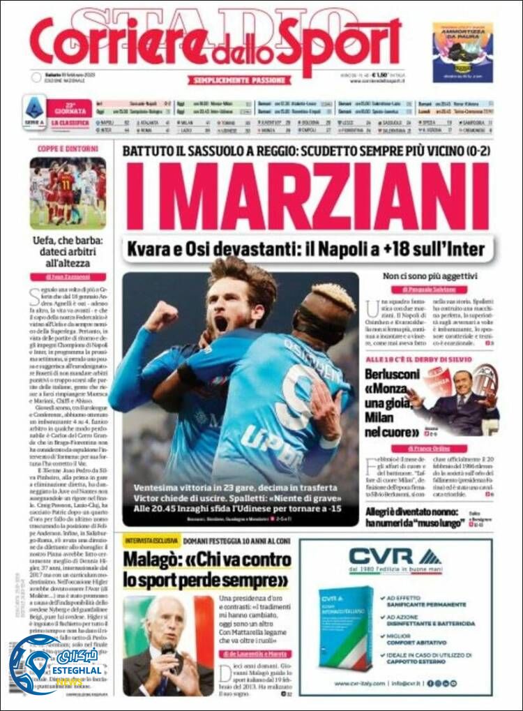 روزنامه ورزشی کوریره دلو اسپورت شنبه 29 بهمن 1401 