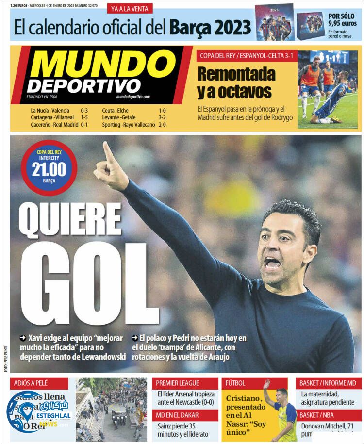 روزنامه  ورزشی موندو دپورتیوو چهارشنبه 14 دی 1401