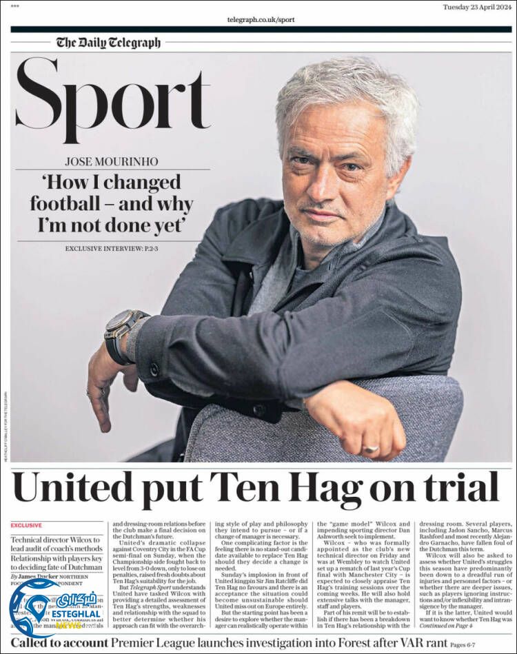 روزنامه ورزشی تلگراف اسپورت سه شنبه 4 اردیبهشت 1403 