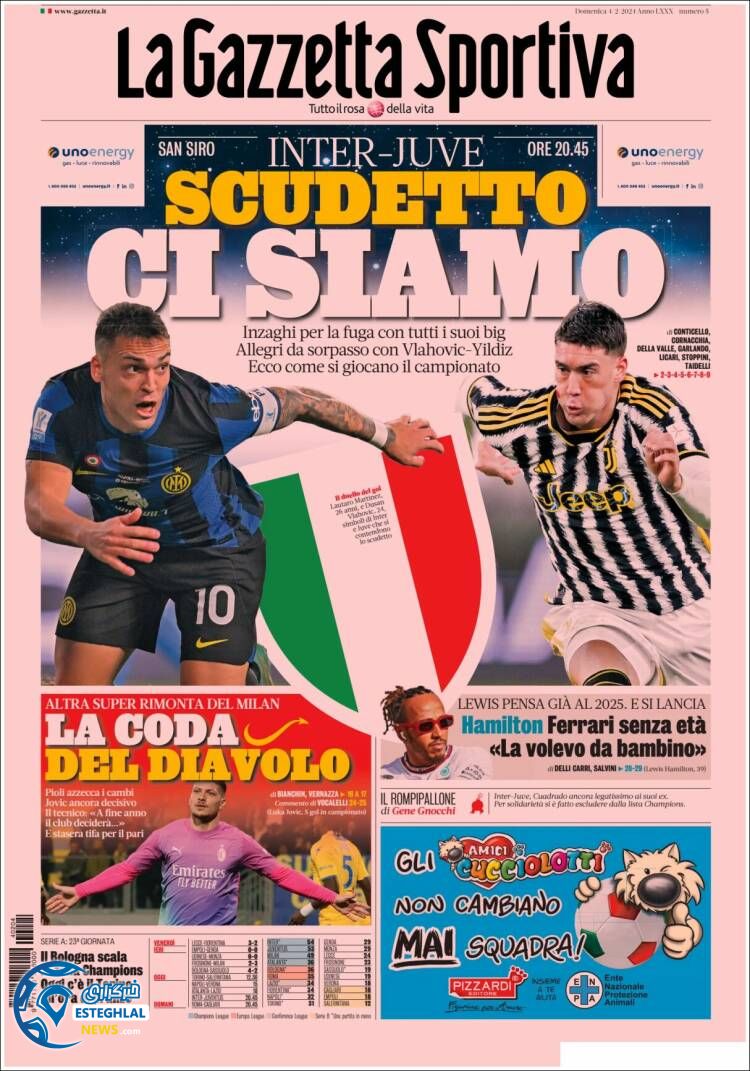 روزنامه  ورزشی گاتزتا دلو اسپورت یکشنبه 15 بهمن 1402  