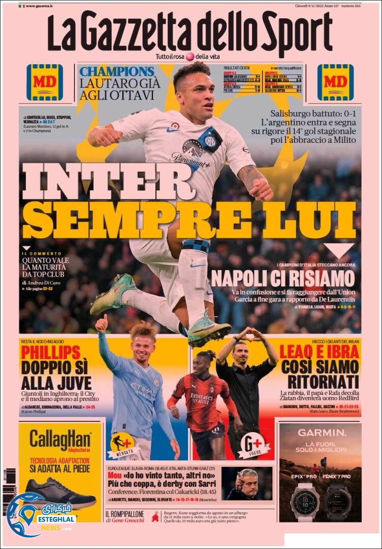 روزنامه ورزشی گاتزتا دلو اسپورت  پنجشنبه 18 آبان 1402 