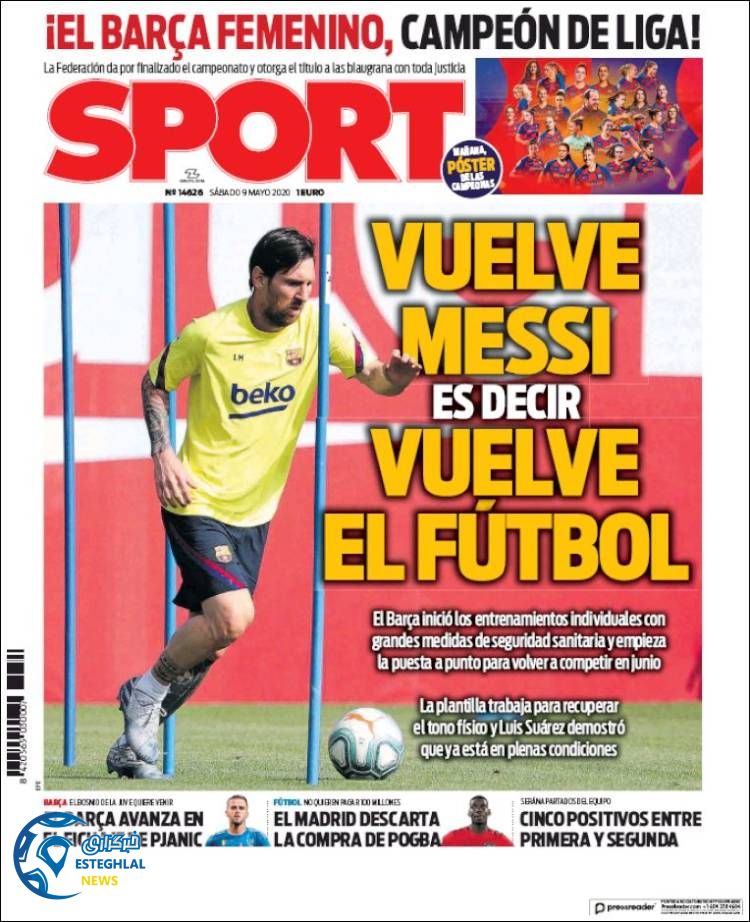 روزنامه ورزشی اسپورت شنبه 20 اردیبهشت 1399