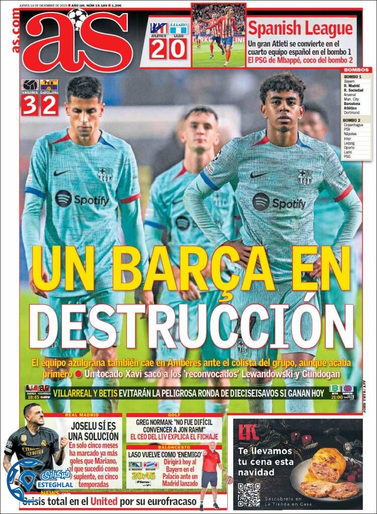 روزنامه  ورزشی آ اس پنجشنبه 23 آذر 1402 