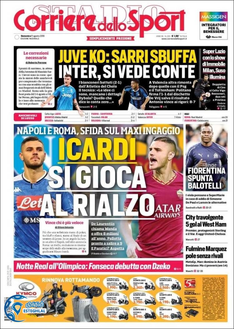 روزنامه ورزشی کوریره دلو اسپورت یکشنبه 20 مرداد 1398