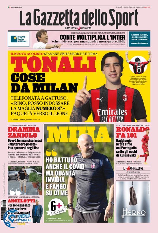 روزنامه ورزشی گاتزتا دلو اسپورت چهارشنبه 19 شهریور 1399