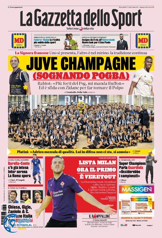 روزنامه ورزشی گاتزتا دلو اسپورت چهارشنبه 12 تیر 1398