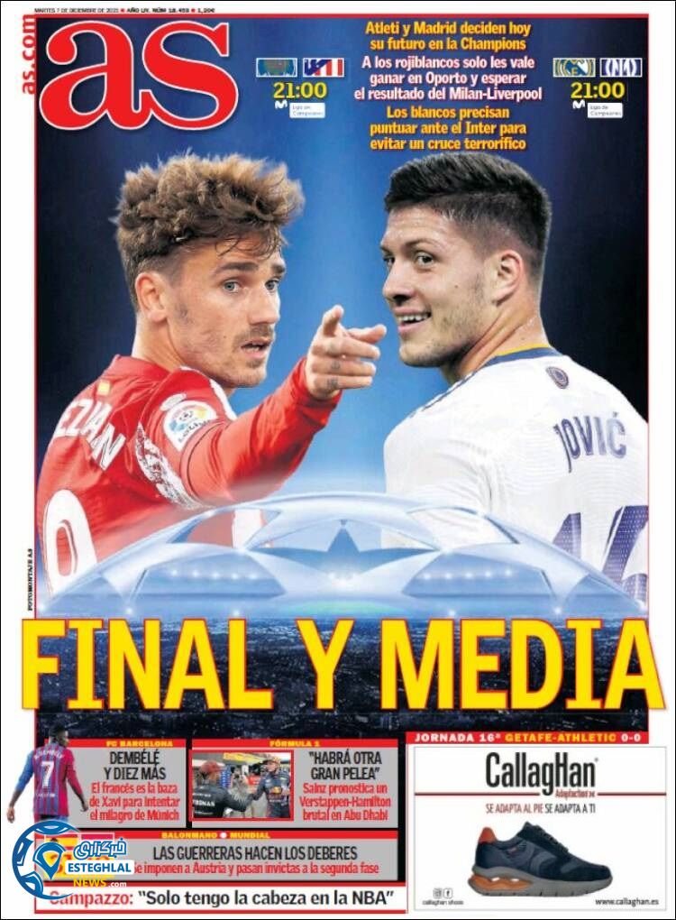 روزنامه ورزشی آ اس سه شنبه 16 آذر 1400