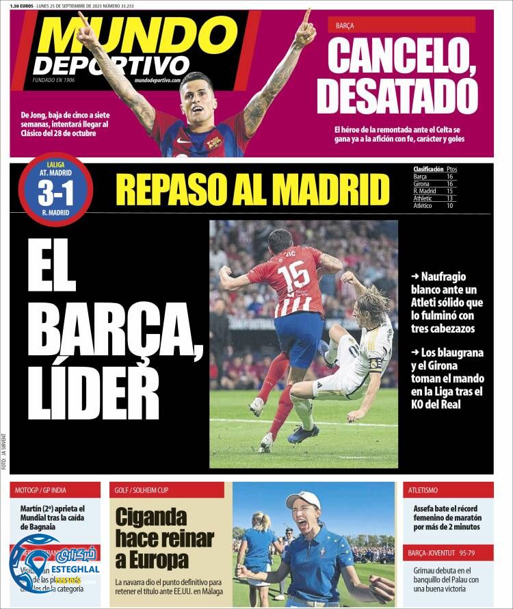 روزنامه ورزشی موندو دپورتیوو دوشنبه 3 مهر 1402  