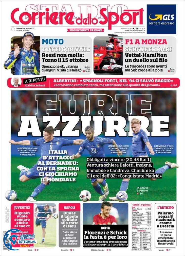 روزنامه کوریره دلو اسپورت 11 شهریور 1396