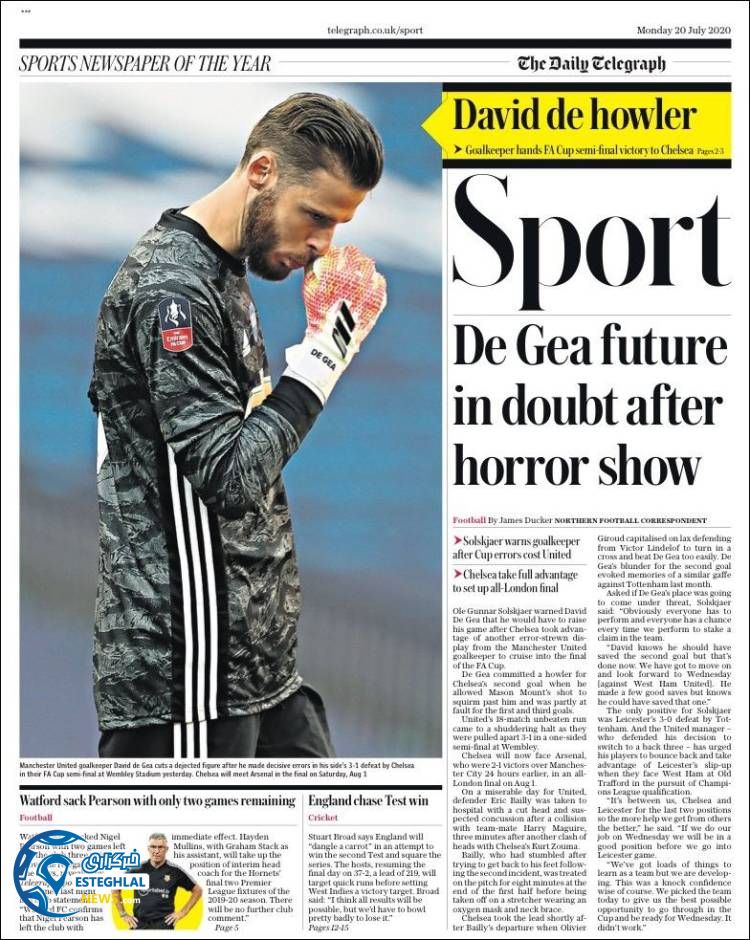 روزنامه ورزشی تلگراف اسپورت دوشنبه 30 تیر 1399