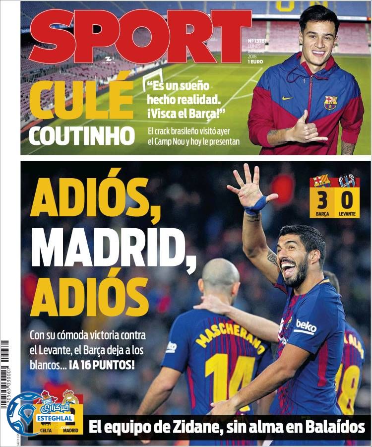 روزنامه اسپورت دوشنبه 18 دی 1396