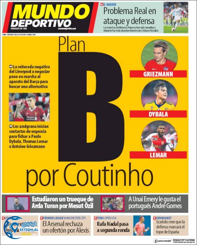 روزنامه موندودپورتیوو چهارشنبه 8 شهریور 1396  