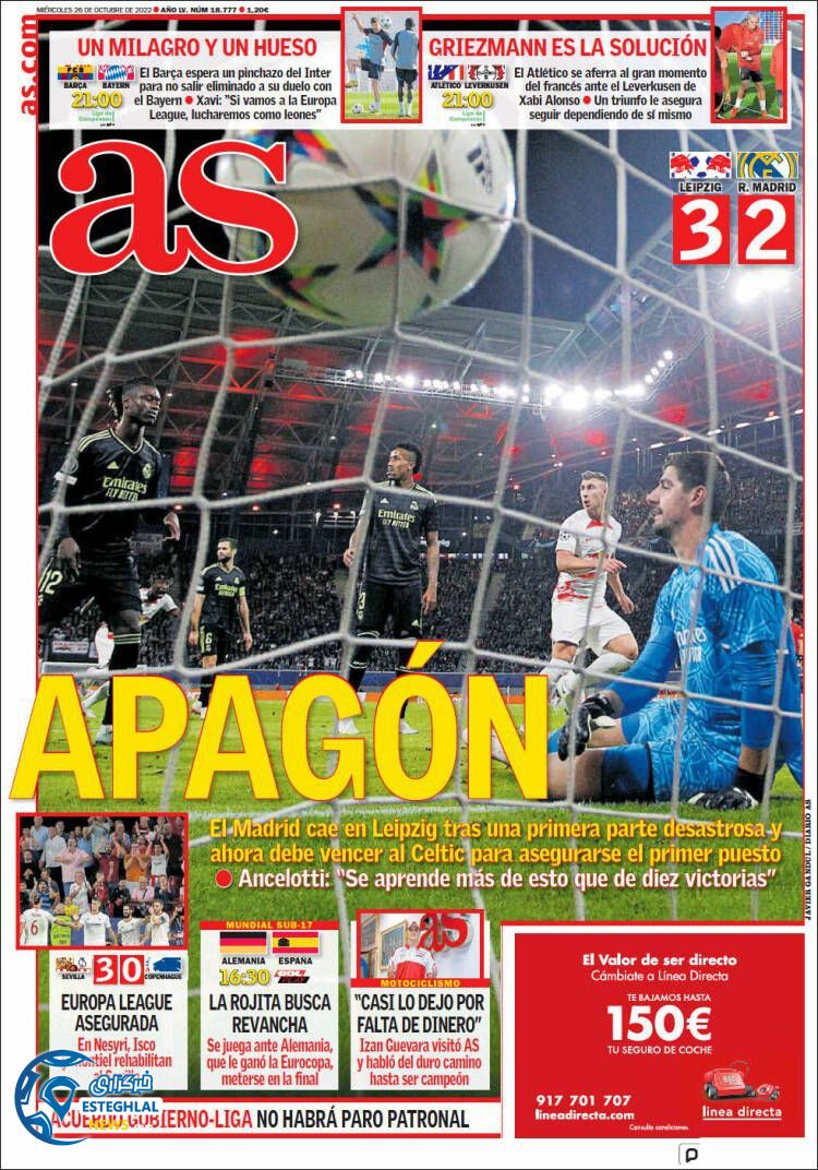 روزنامه  ورزشی آ اس چهارشنبه 4 آبان 1401 