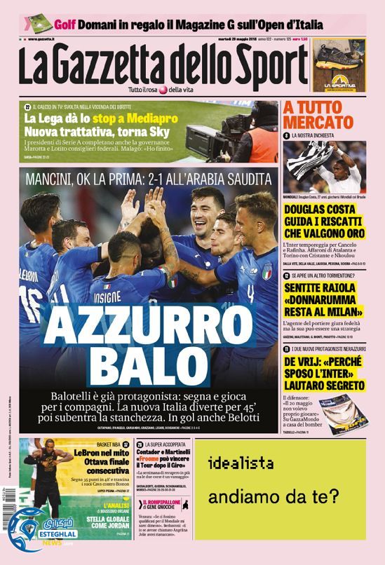 روزنامه ورزشی گاتزتا دلو اسپورت سه شنبه 8 خرداد 1397