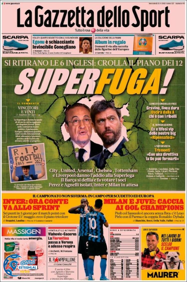 روزنامه ورزشی گاتزتا دلو اسپورت چهارشنبه 1 اردیبهشت 1400