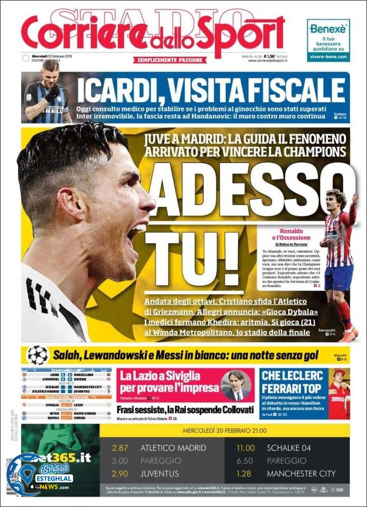 روزنامه ورزشی کوریره دلو اسپورت چهارشنبه 1 اسفند 1397