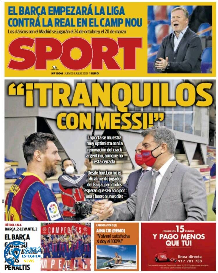 روزنامه ورزشی اسپورت پنجشنبه 10 تیر 1400