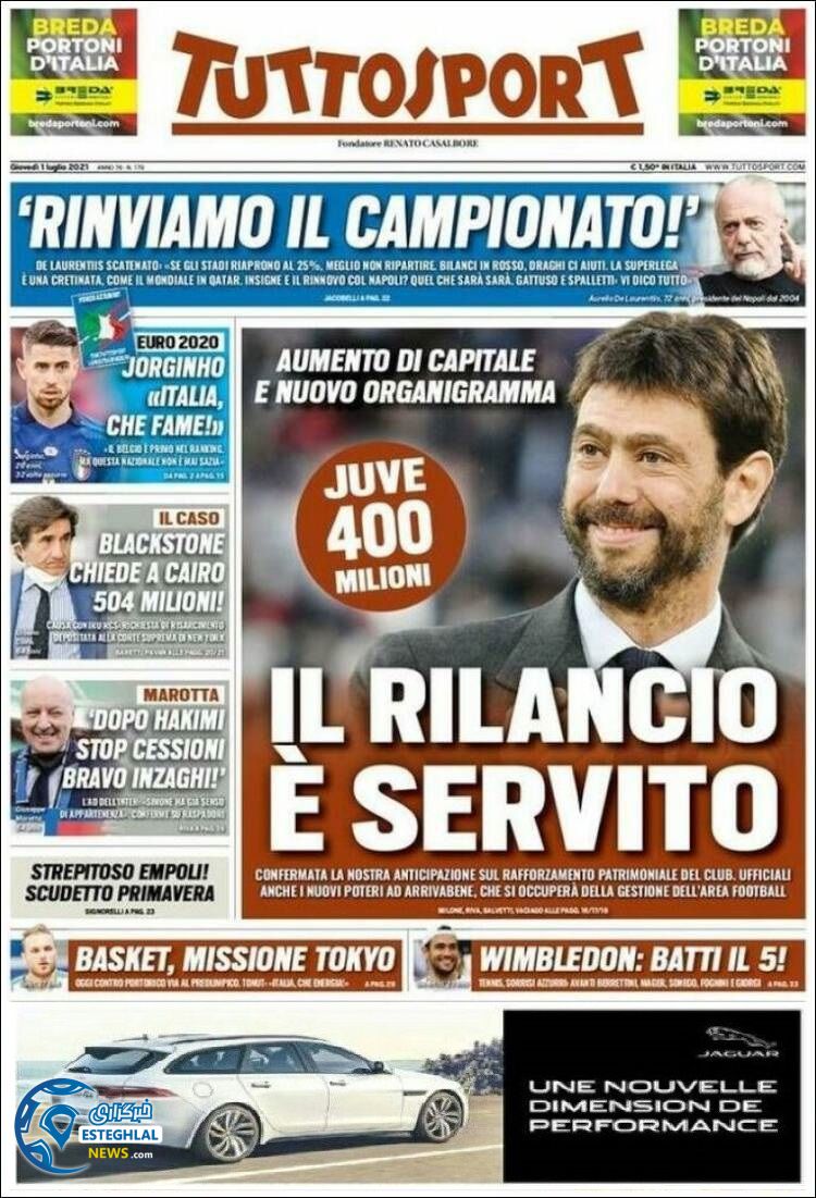 روزنامه ورزشی توتو اسپورت پنجشنبه 10 تیر 1400