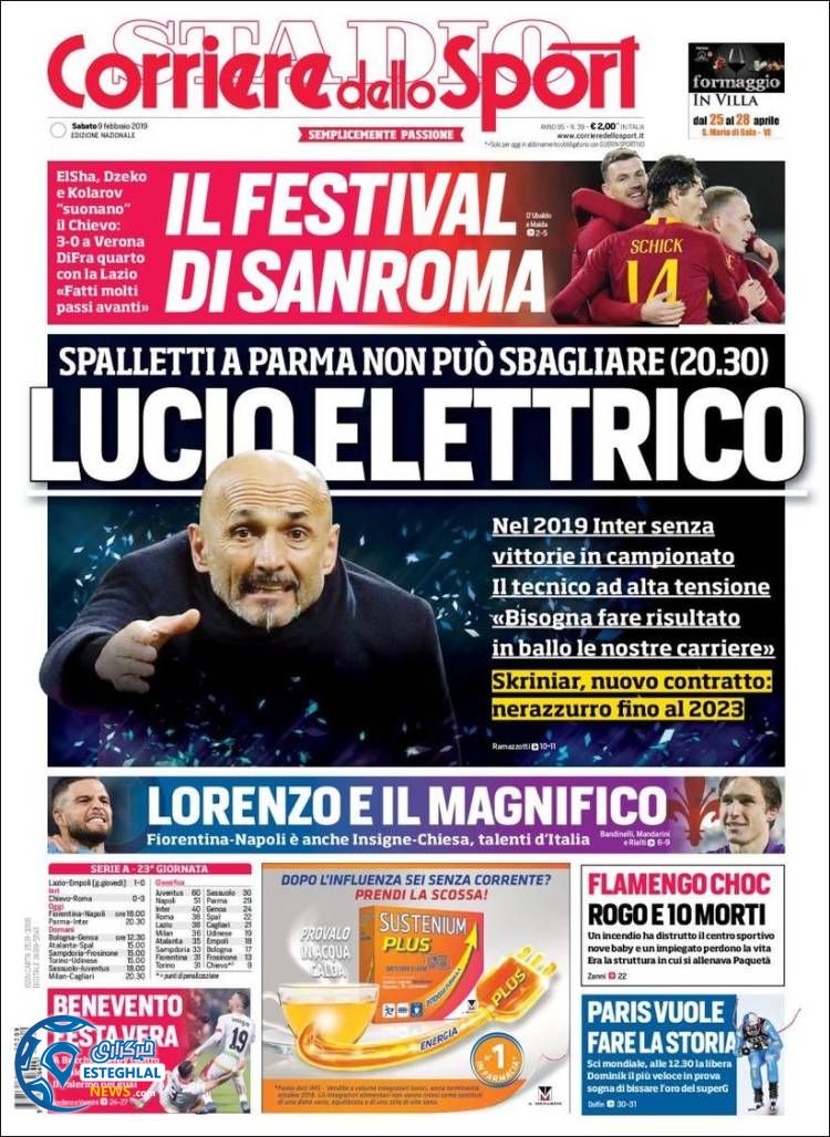 روزنامه ورزشی کوریره دلو اسپورت شنبه 20 بهمن 1397