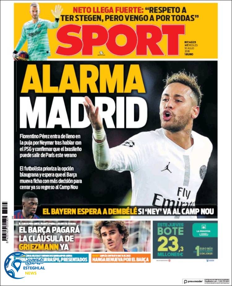 روزنامه ورزشی اسپورت چهارشنبه 19 تیر 1398