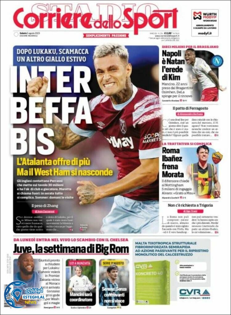 روزنامه ورزشی کوریره دلو اسپورت شنبه 14 مرداد 1402 