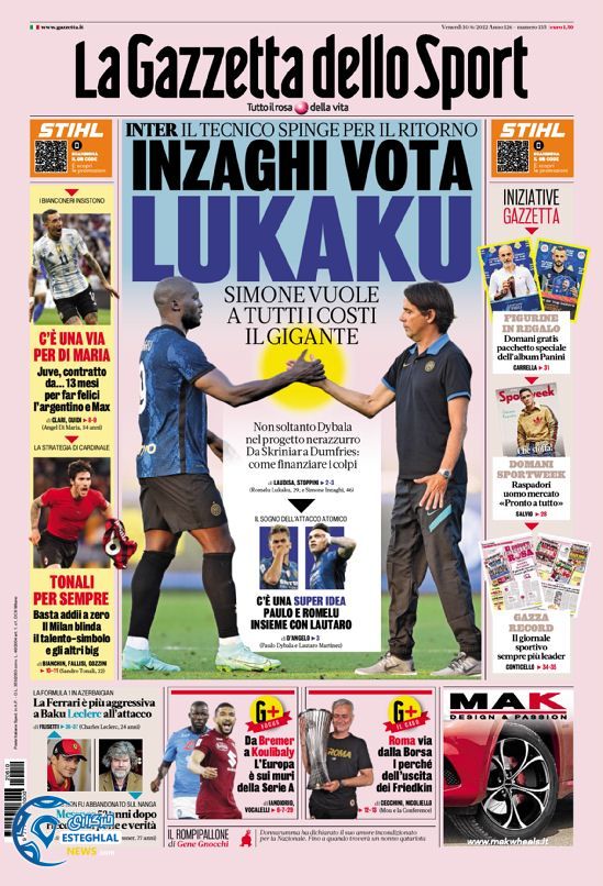 روزنامه ورزشی گاتزتا دلو اسپورت جمعه 20 خرداد 1401