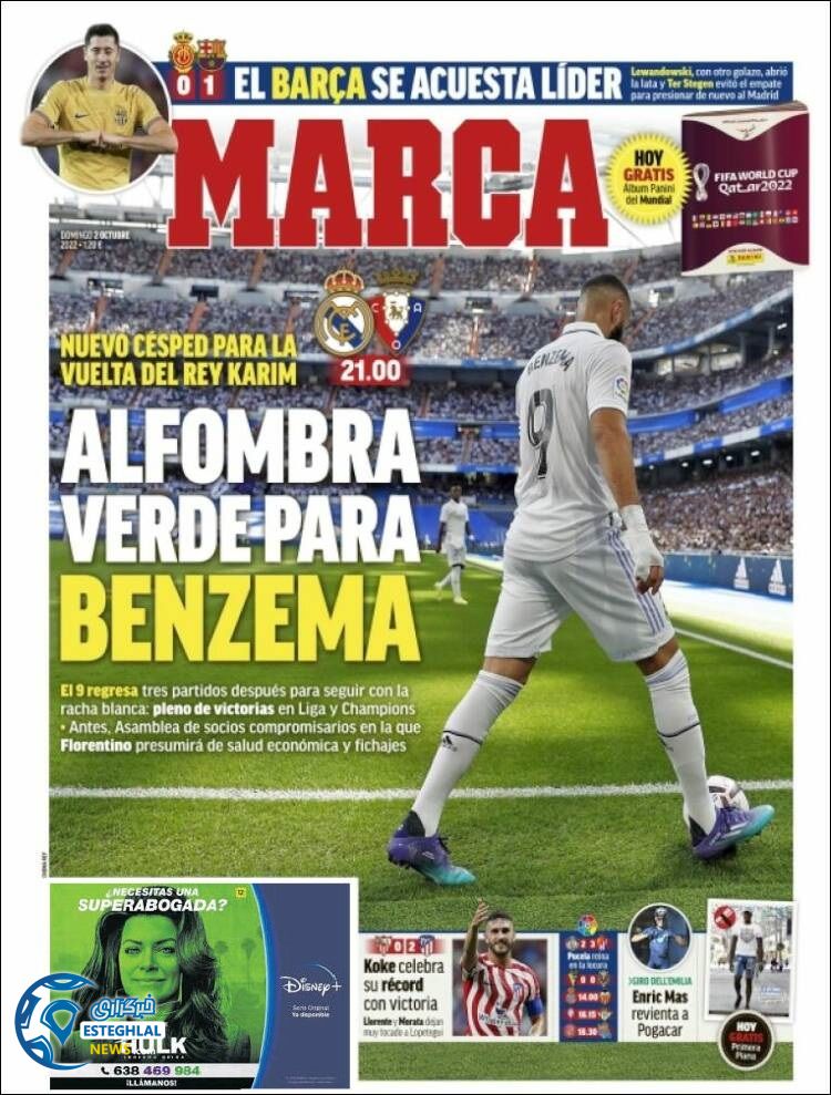 روزنامه ورزشی مارکا یکشنبه 10 مهر 1401 