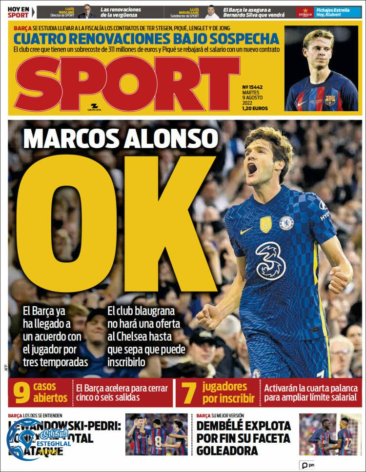 روزنامه اسپورت سه شنبه 18 مرداد 1401 